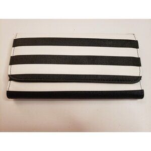 KUT From The Kloth Womens Trifold Clutch Wallet Striped Black White Stripe NEW